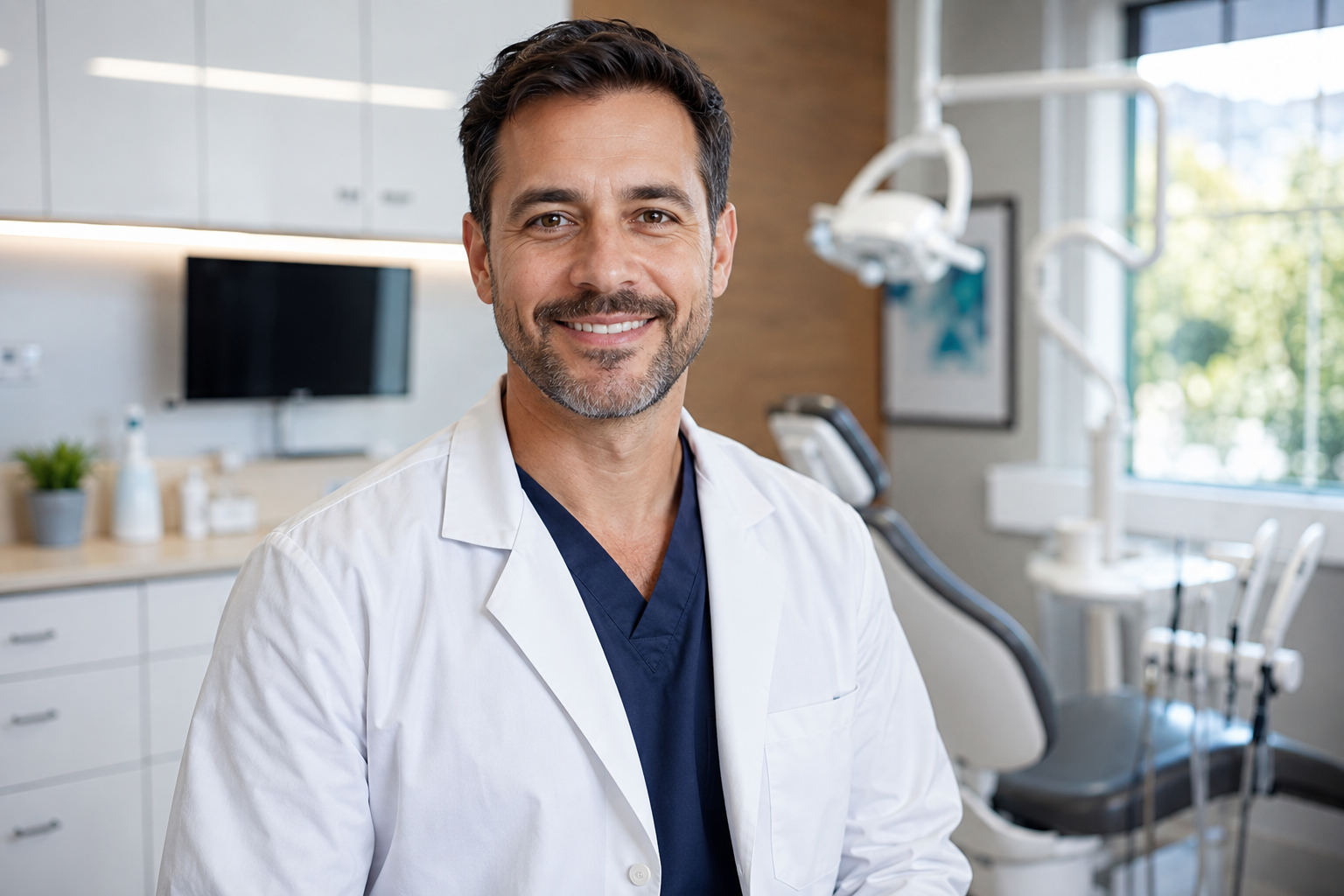 Friendly dentist in a modern dental office