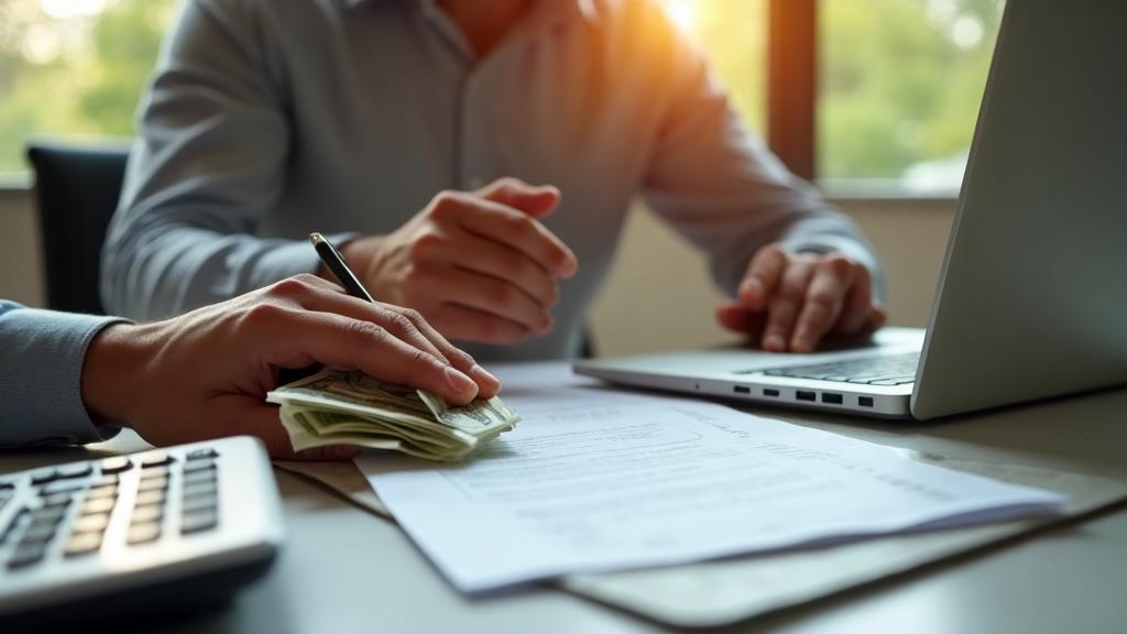 Business owner managing cash flow at desk