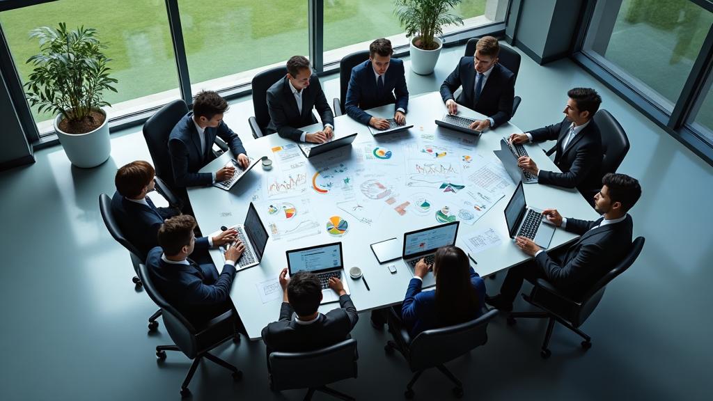 Business strategy meeting with financial charts