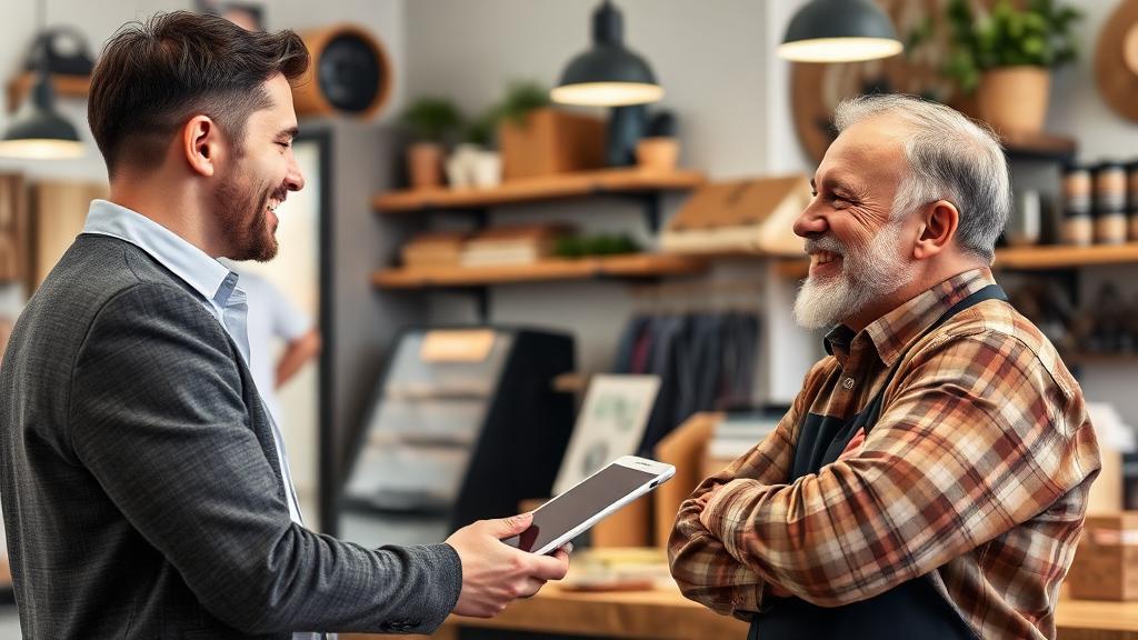 Sales agent building rapport with a small business owner