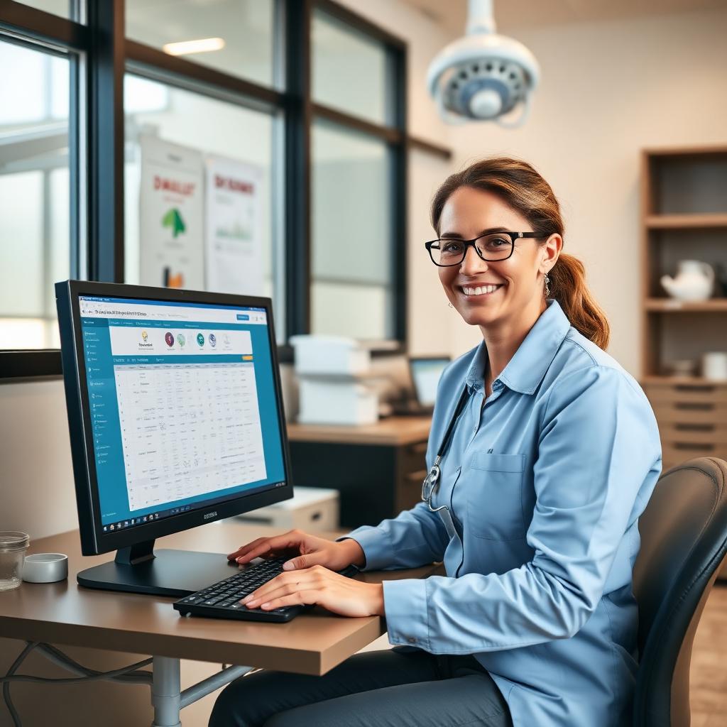 Dental office manager using practice management software