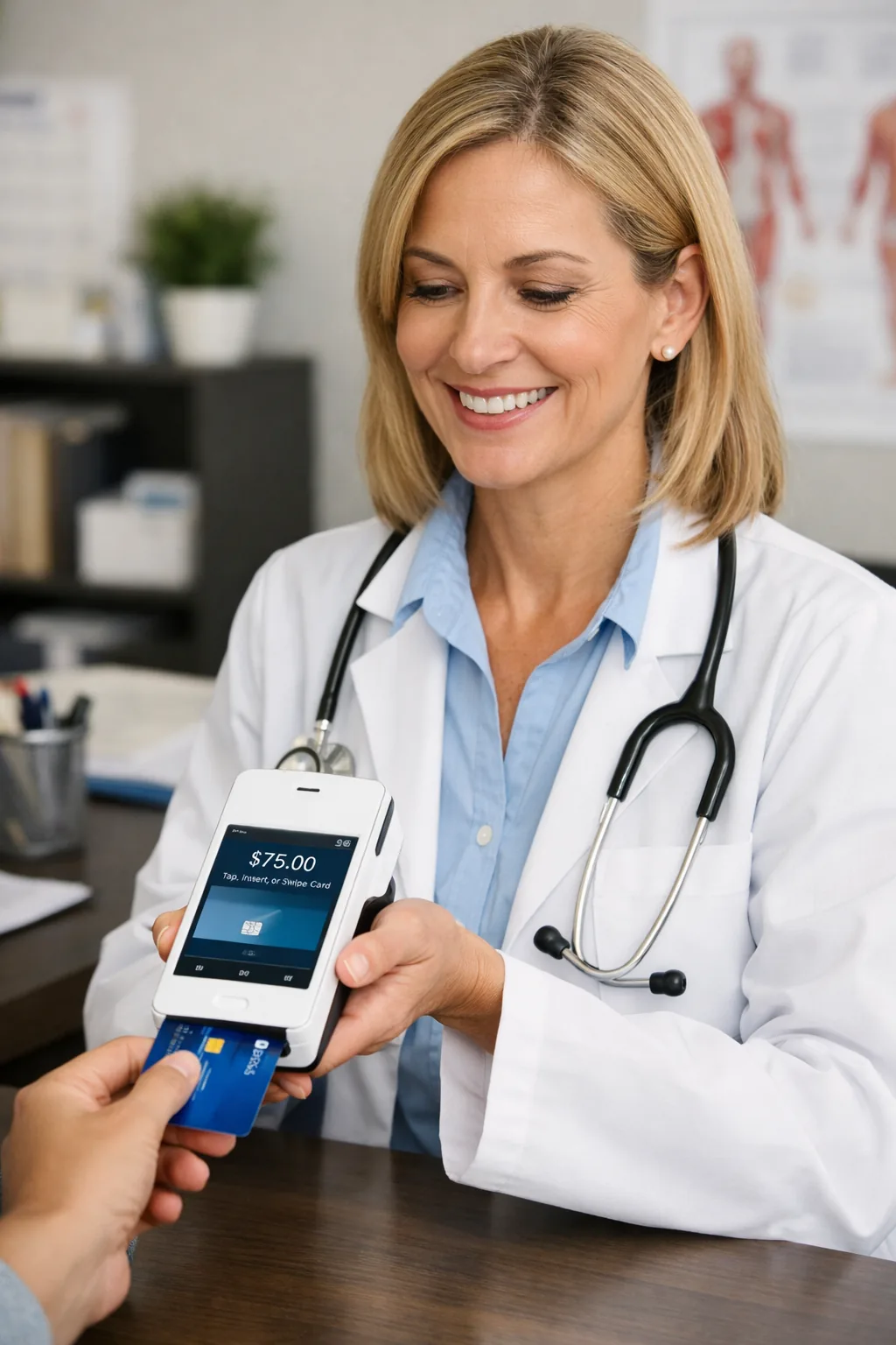Healthcare professional accepting payment