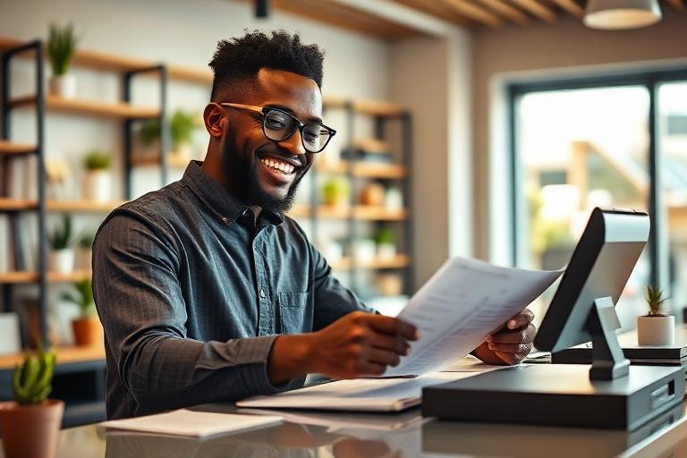 Business owner reviewing profit reports