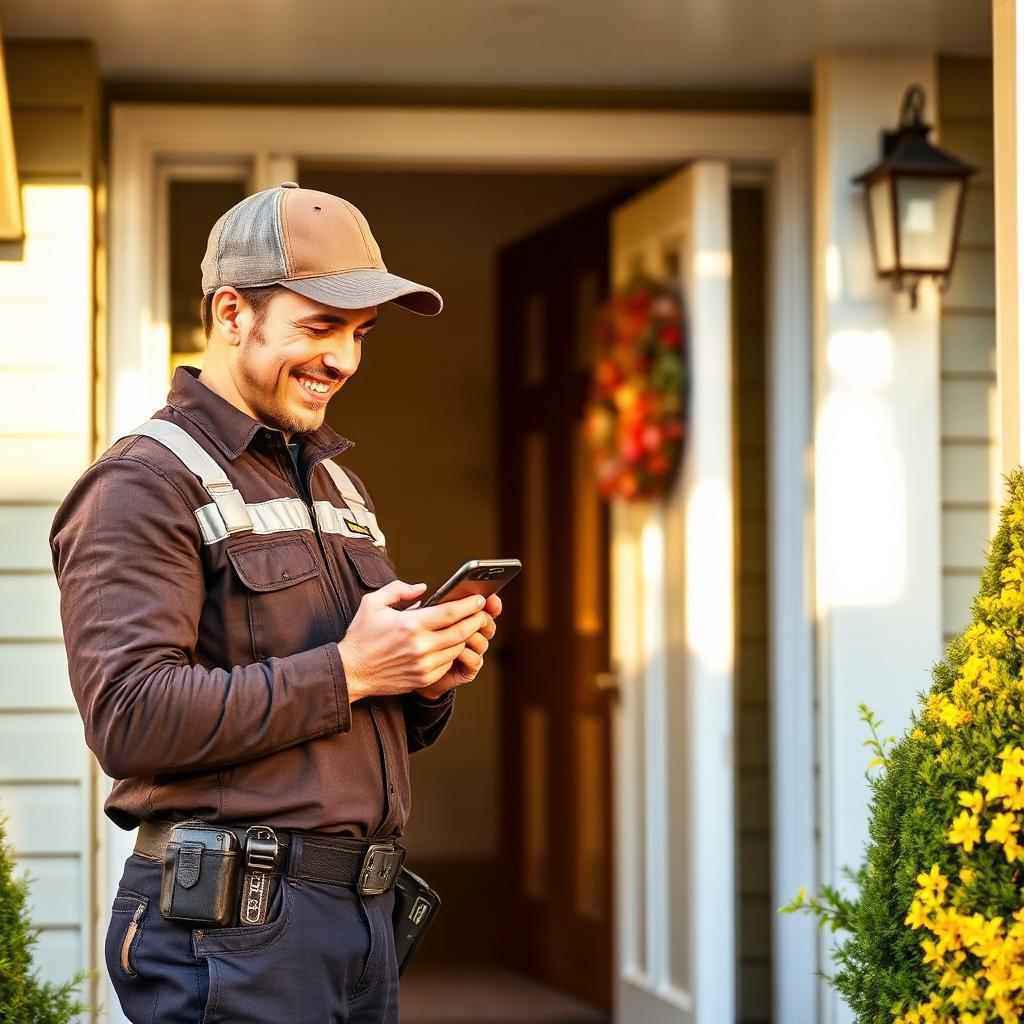 Technician using mobile payment at a customer's home