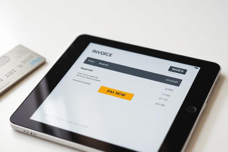 Digital invoice with Pay Now button on tablet