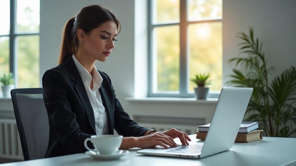 Professional using invoicing software at office desk