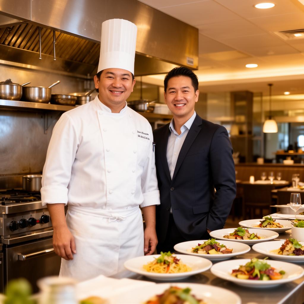 Restaurant chef and manager in a modern kitchen