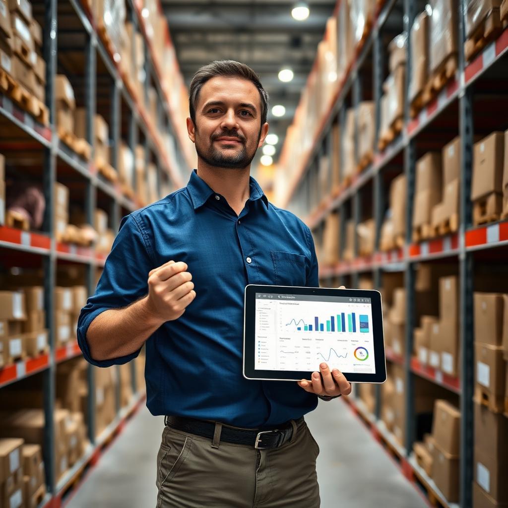 Retail manager using inventory management software