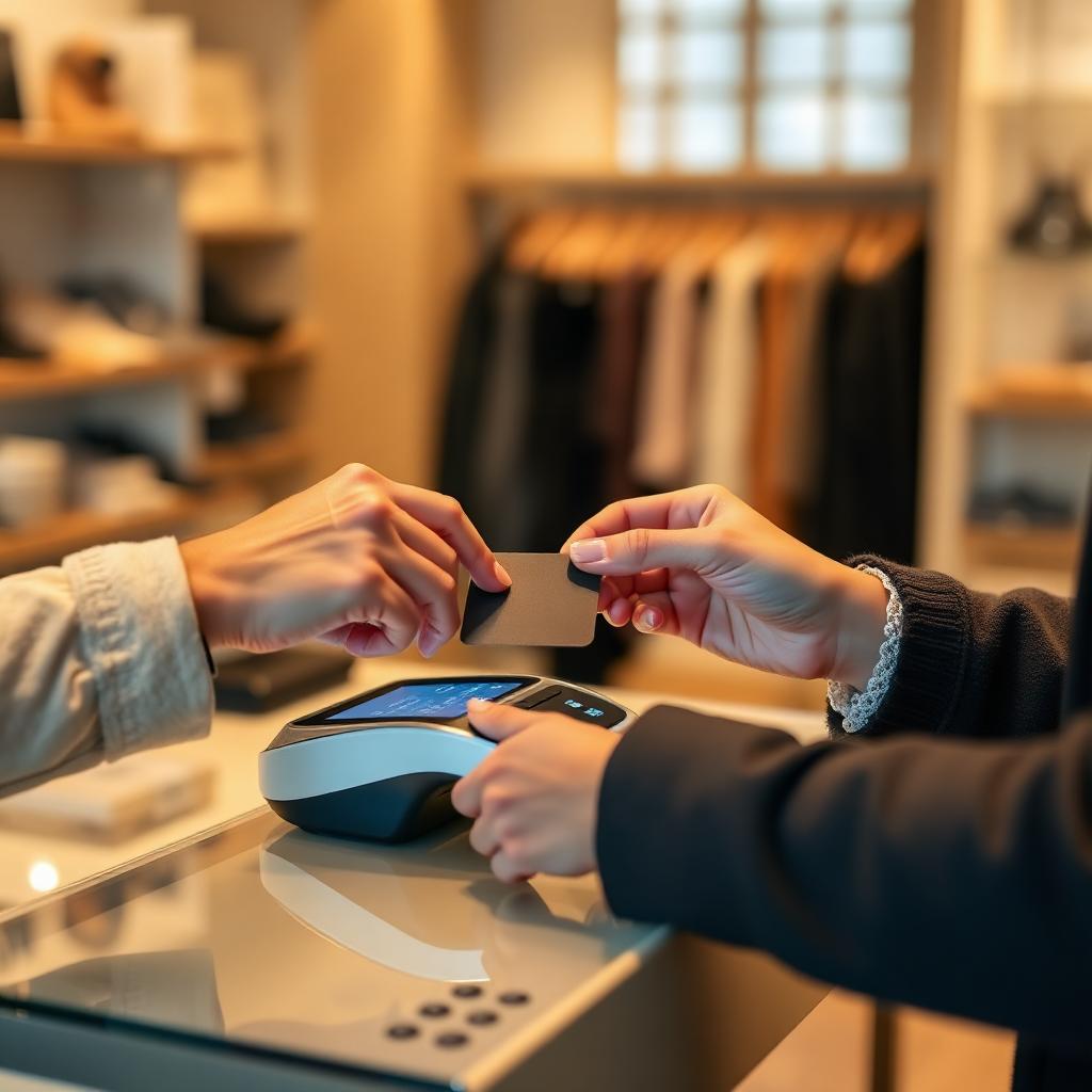 Customer using contactless payment at retail checkout