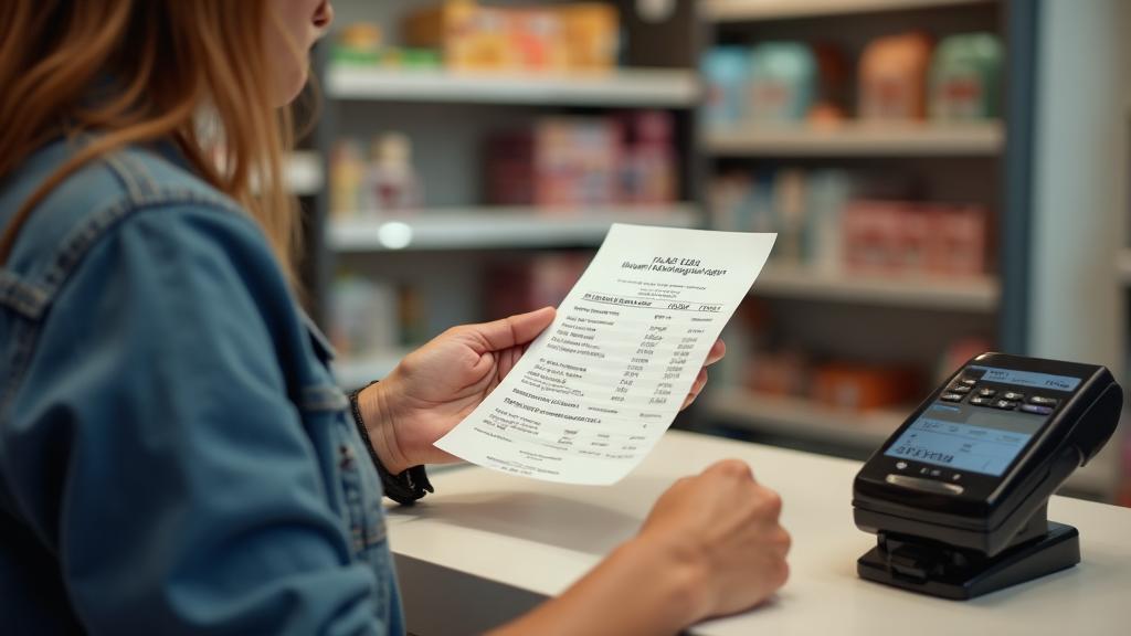 Store owner reviewing receipt with surcharge disclosure