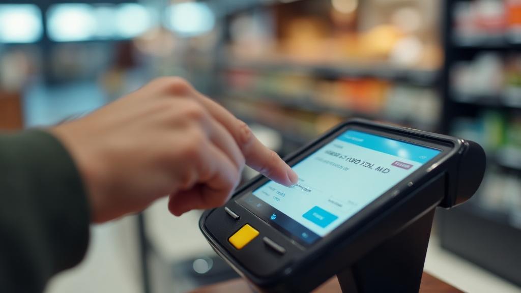 Customer using payment terminal with surcharge line item